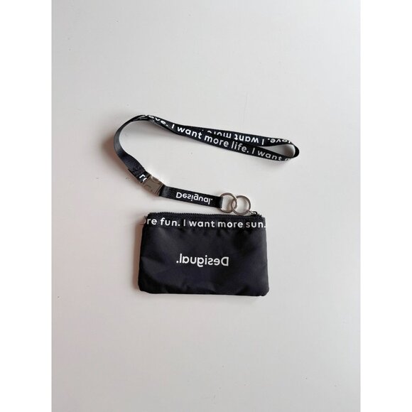 NWOT DESIGUAL Black Polyester Wristlet Pouch w/ Lanyard - Picture 1 of 5
